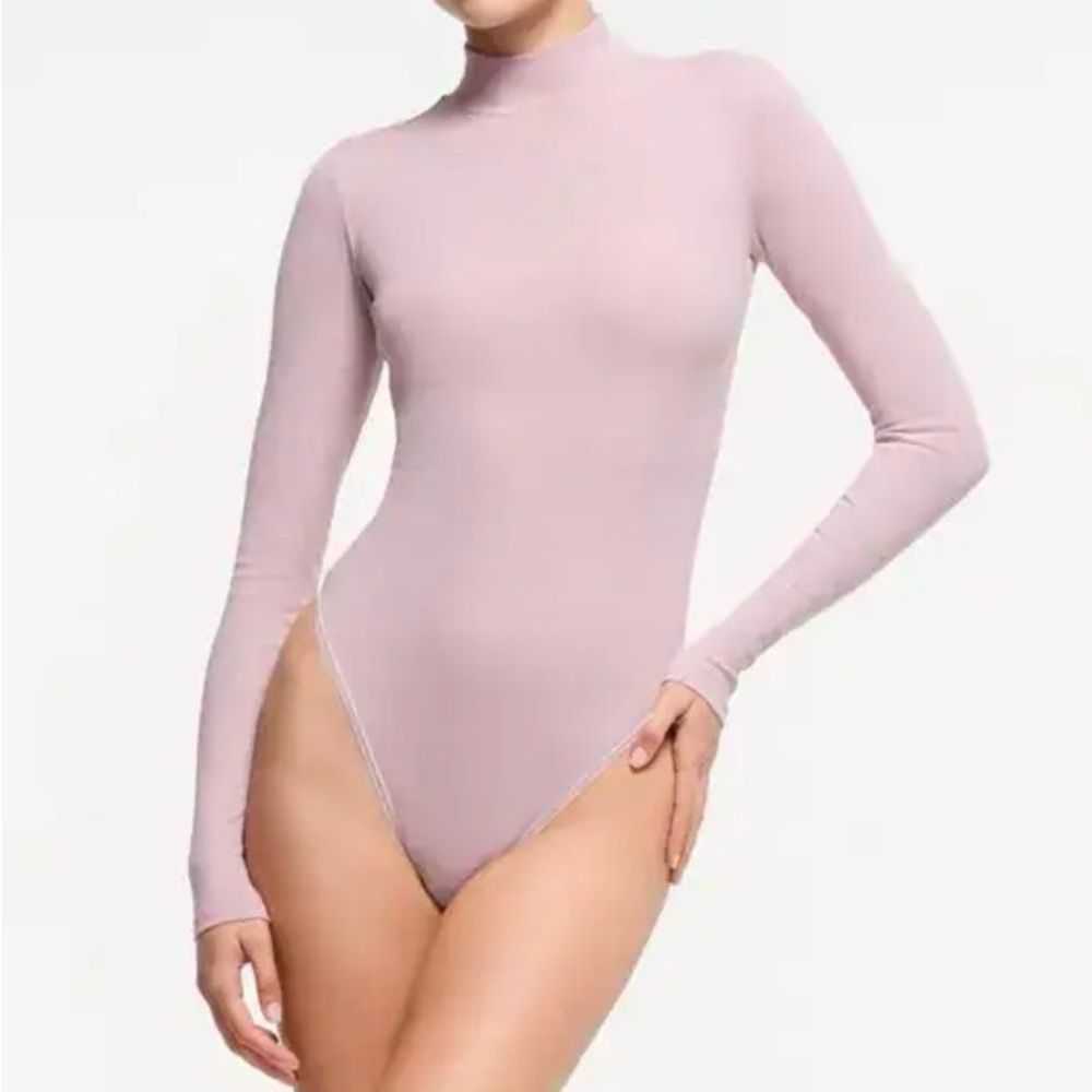 SKIMS Cotton Rib Pink Long Sleeve Bodysuit